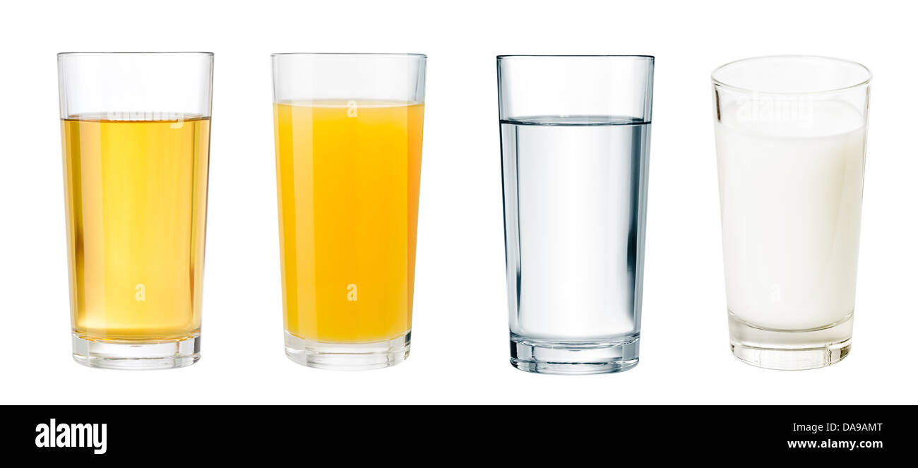 full glasses with different beverages isolated set Stock Photo