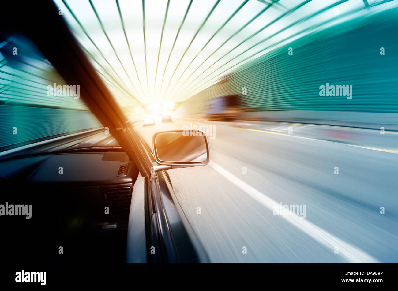 car on the tunnel wiht motion blur background Stock Photo