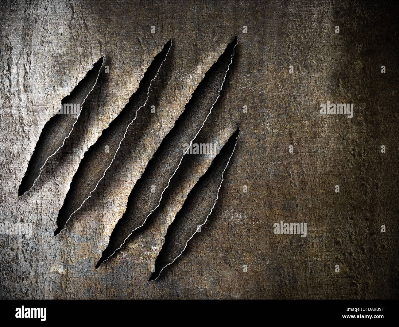 claws scratches marks on rusty metal plate Stock Photo