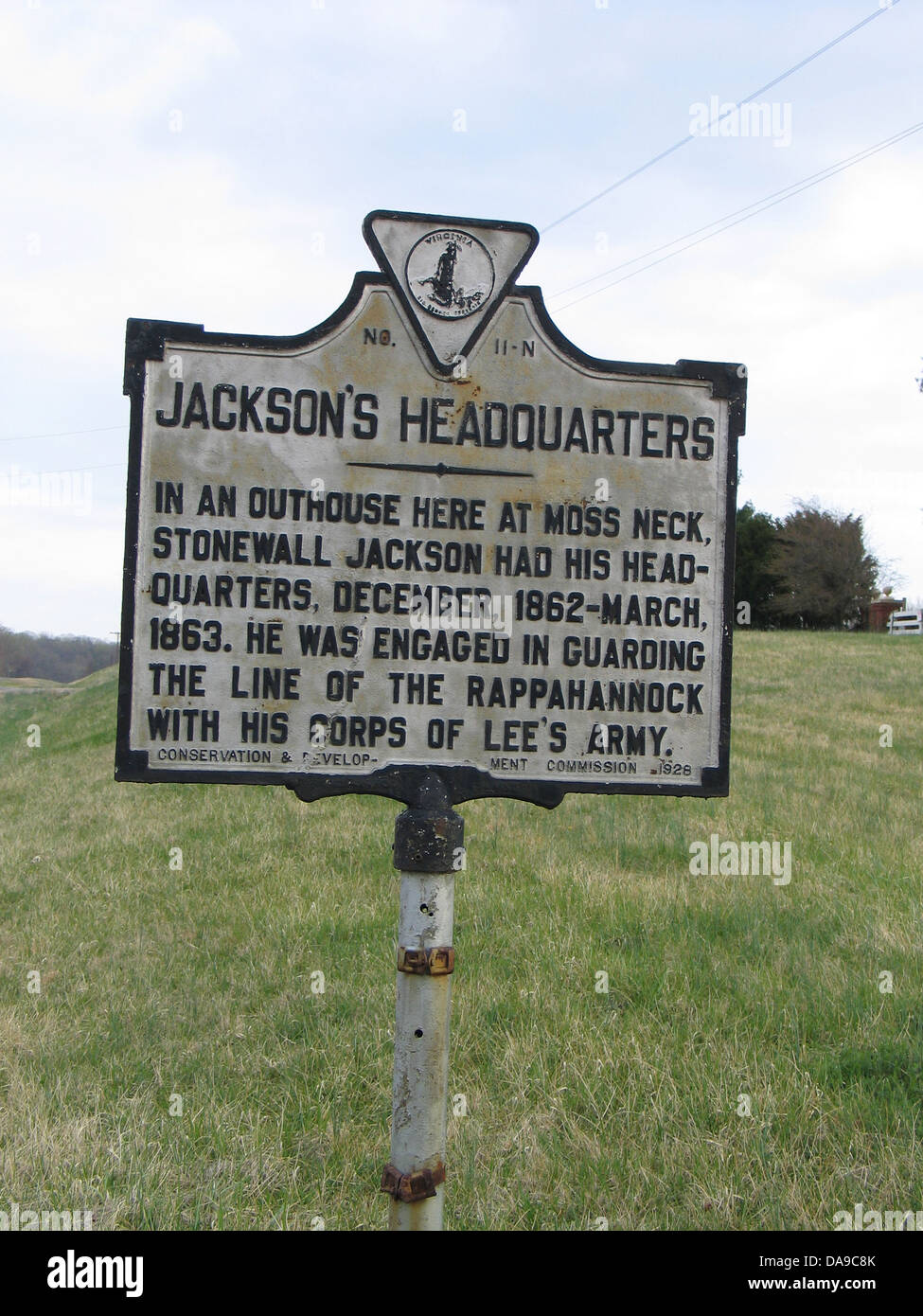 JACKSON'S HEADQUARTERS In an outhouse here at Moss Neck, Stonewall Jackson had his headquarters, December, 1862-March, 1863. He was engaged in guarding the line of the Rappahannock with his corps of Lee's army. Conservation & Development Commission, 1928. Stock Photo