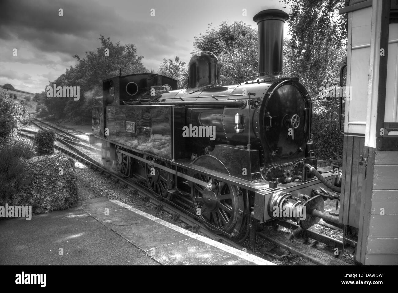 No.1054 the ‘Coal Tank’, one of the country's oldest working locos at Oakworth on the Keighley & Worth Valley Railway Stock Photo