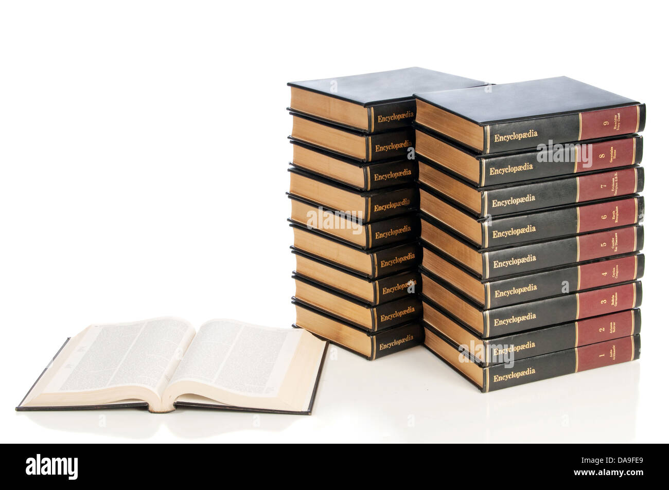 Stacks of bound encyclopedias Stock Photo