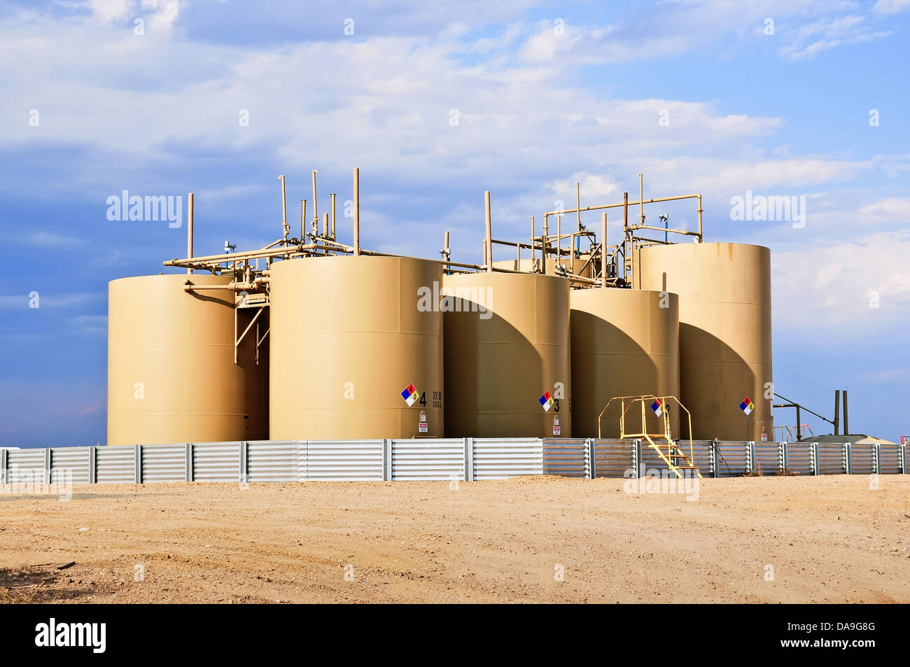 Oilfield tanks and equipment used to pump and store crude oil Stock