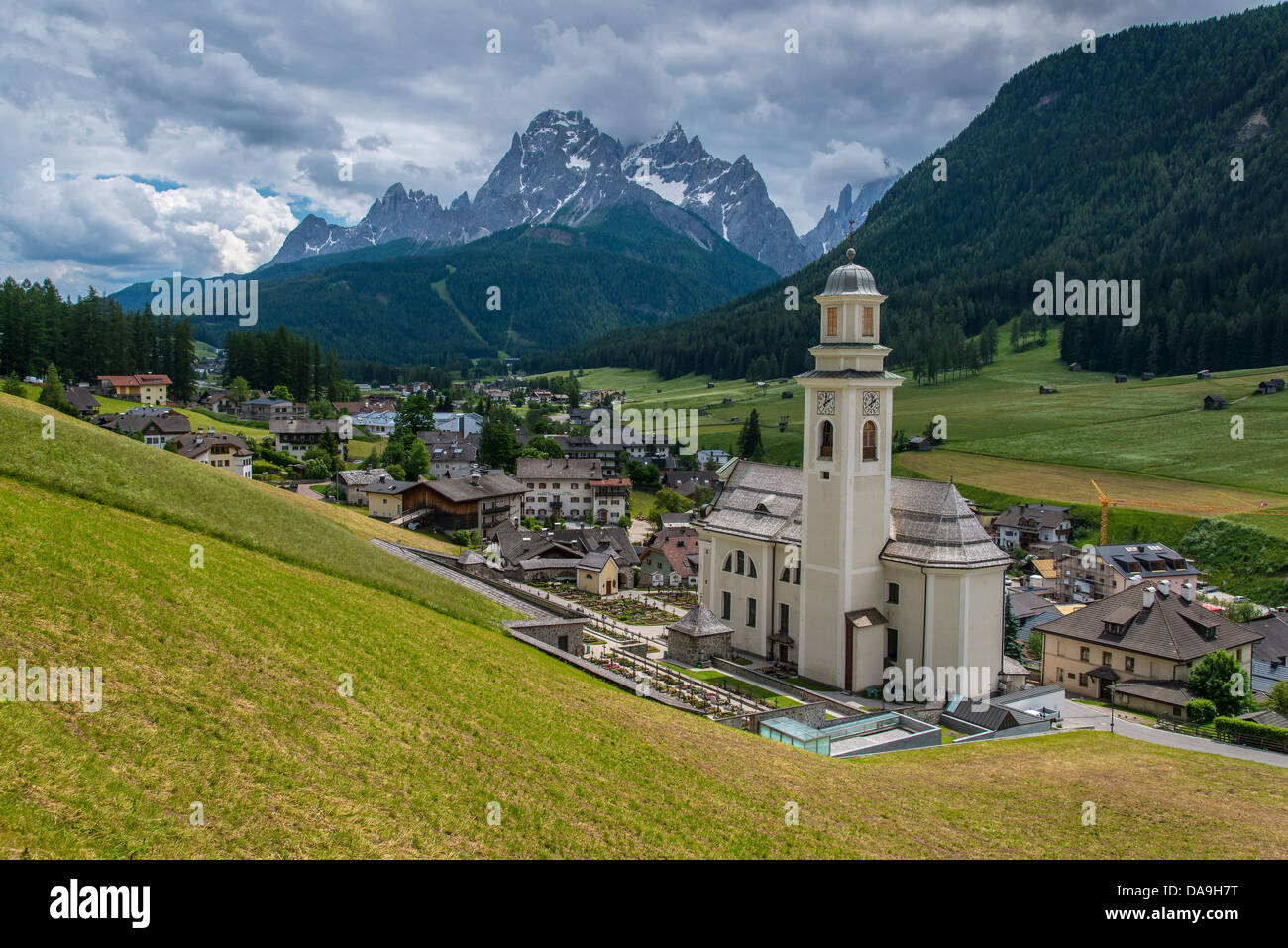 The mountain village of Sesto Sexten, Pusteria Valley, Dolomites, South Tyrol or Alto Adige, Italy Stock Photo