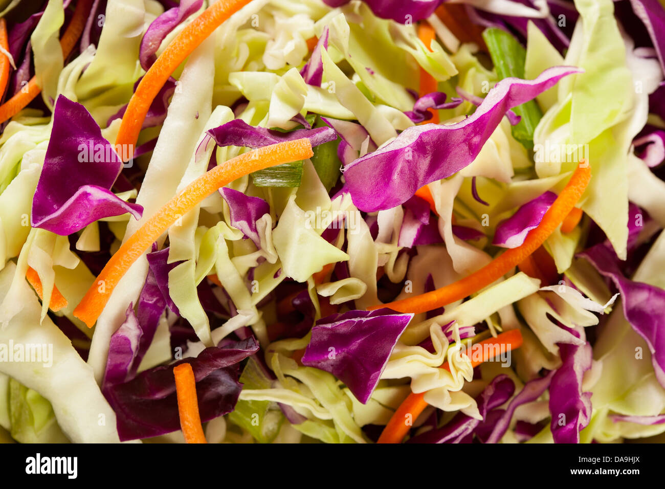 Homemade Coleslaw with Shredded Cabbage, Carrots, and Lettuce Stock Photo