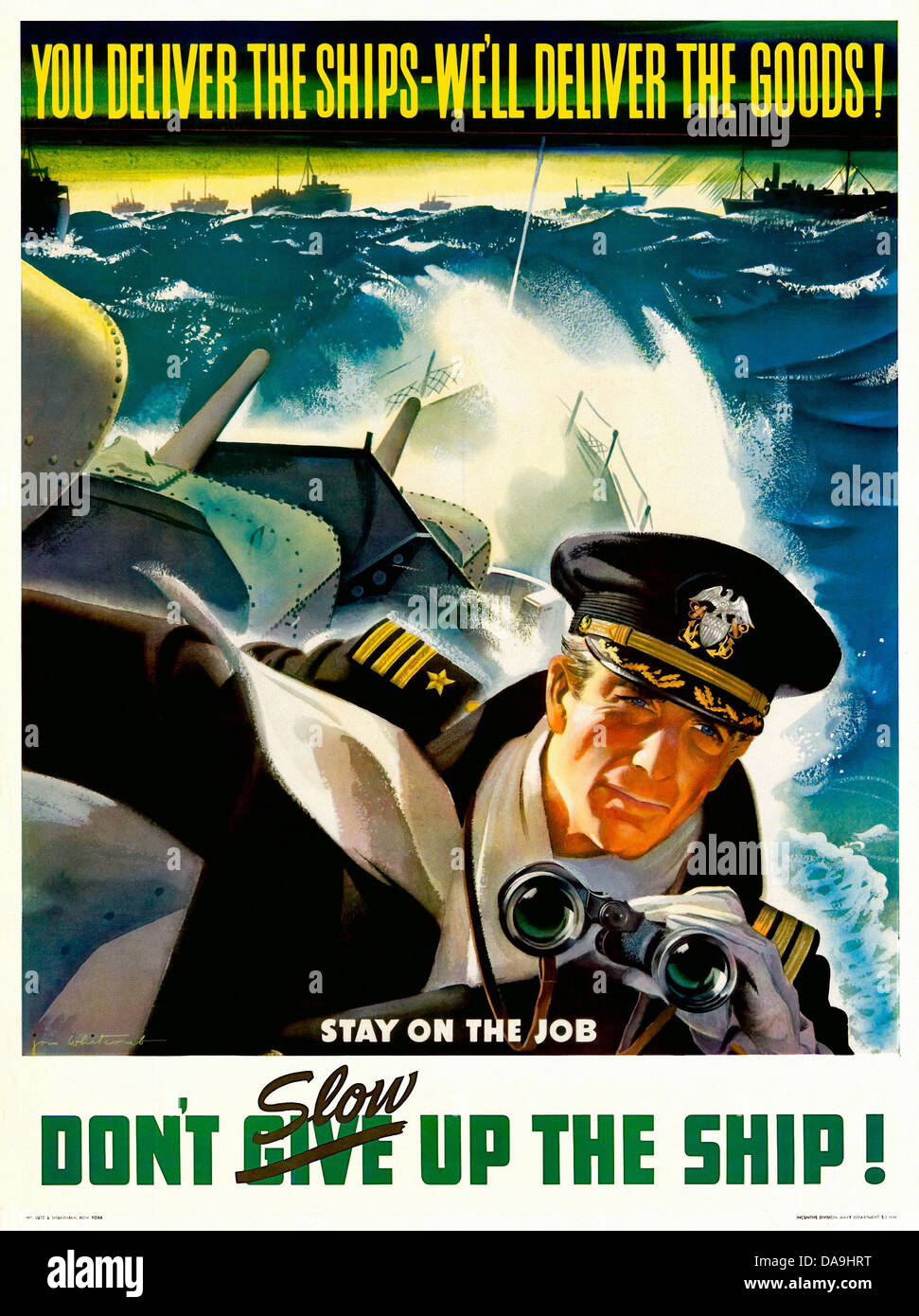 World War II, Second World War, world war, war, poster, Propagana, propaganda poster, USA, American, ship, battleship, soldier, Stock Photo