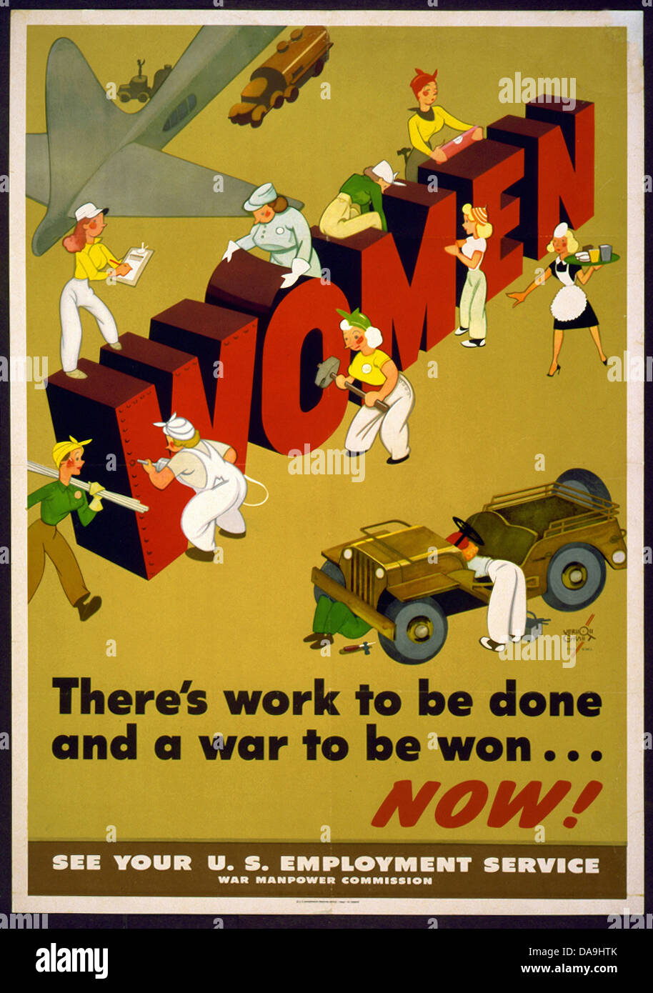 World War II, Second World War, world war, war, poster, Propagana, propaganda poster, USA, American, women, women's work, female Stock Photo