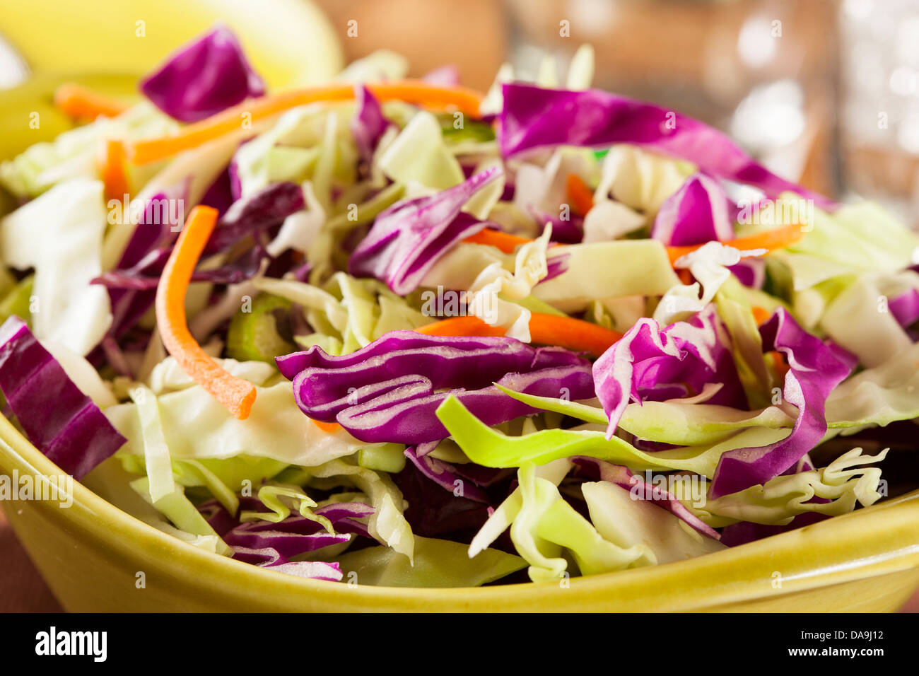 Homemade Coleslaw with Shredded Cabbage, Carrots, and Lettuce Stock Photo