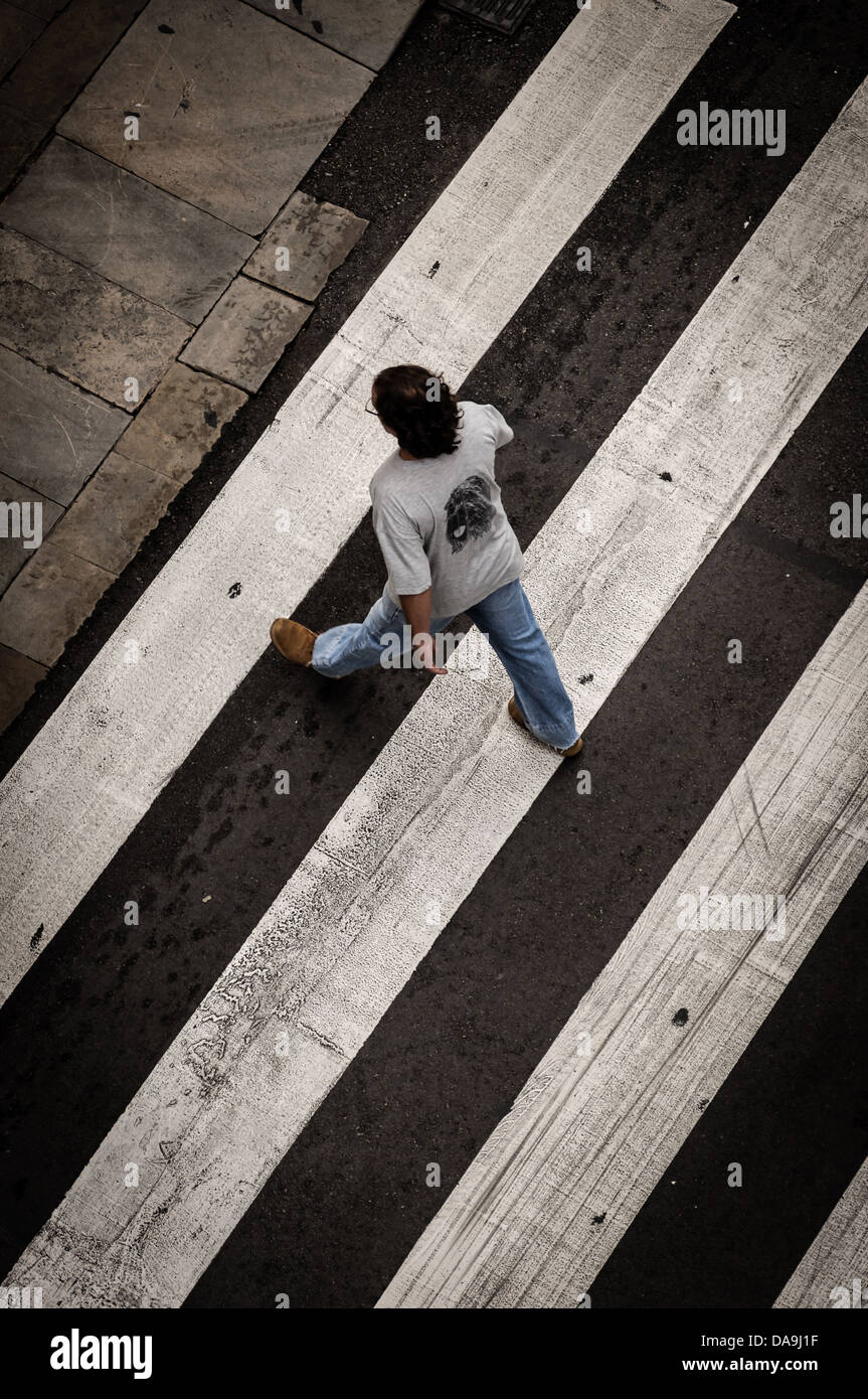 People from Barcelona crossing the street. Barcelona, Spain. Stock Photo