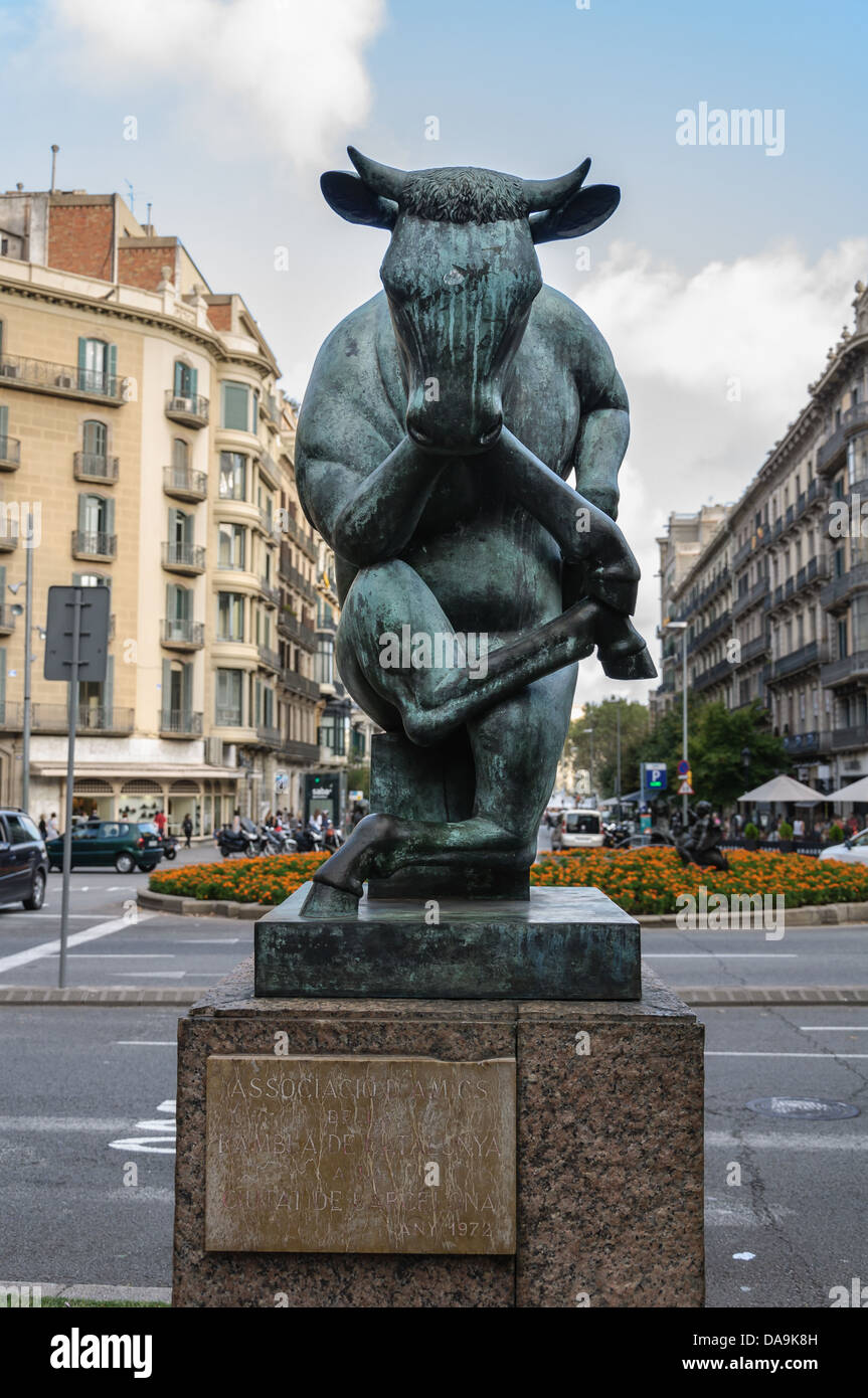 Thinking bull sculpture in Passeig de Gracia, Barcelona. Spain. Stock Photo
