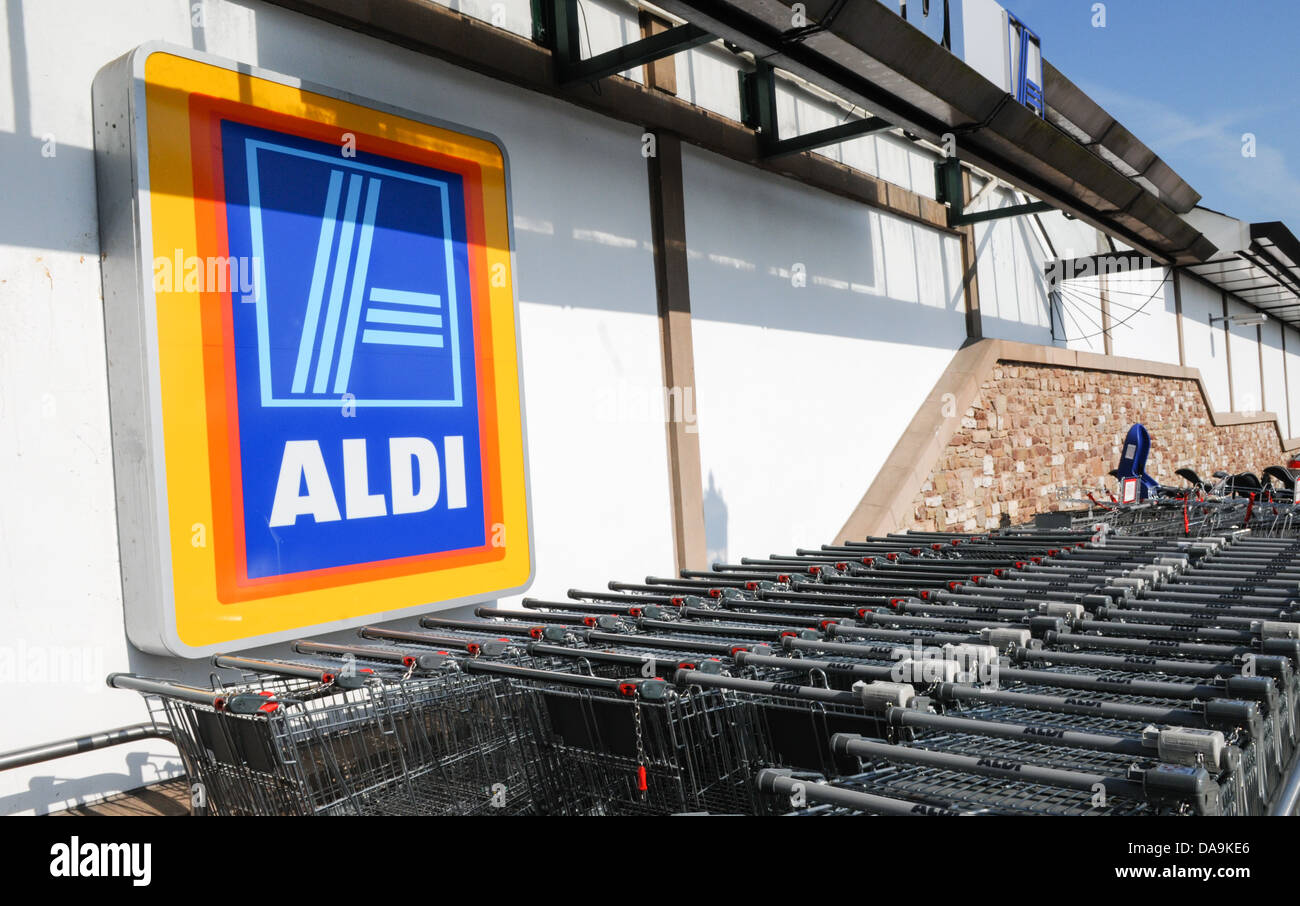 German supermarket Aldi shopping trolleys with the ALDI branding