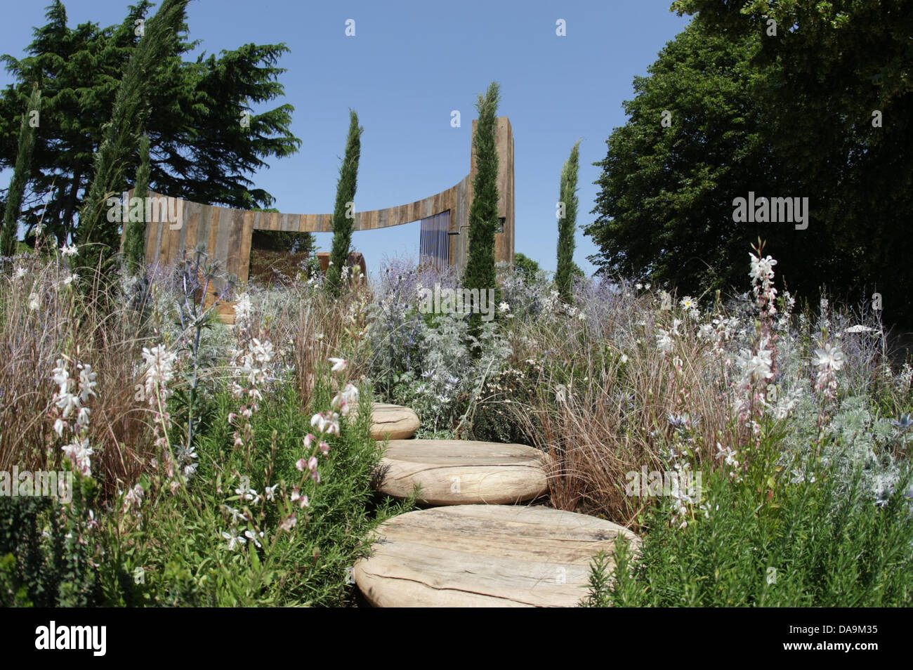 London, UK. 8th July, 2013. A Room with a View, Sponsored by RHS, Gold medal winner, Designed by Mike Harvey, Built by Arun Landscapes. RHS Hampton Court Palace Flower Show. Credit:  martyn wheatley/Alamy Live News Stock Photo