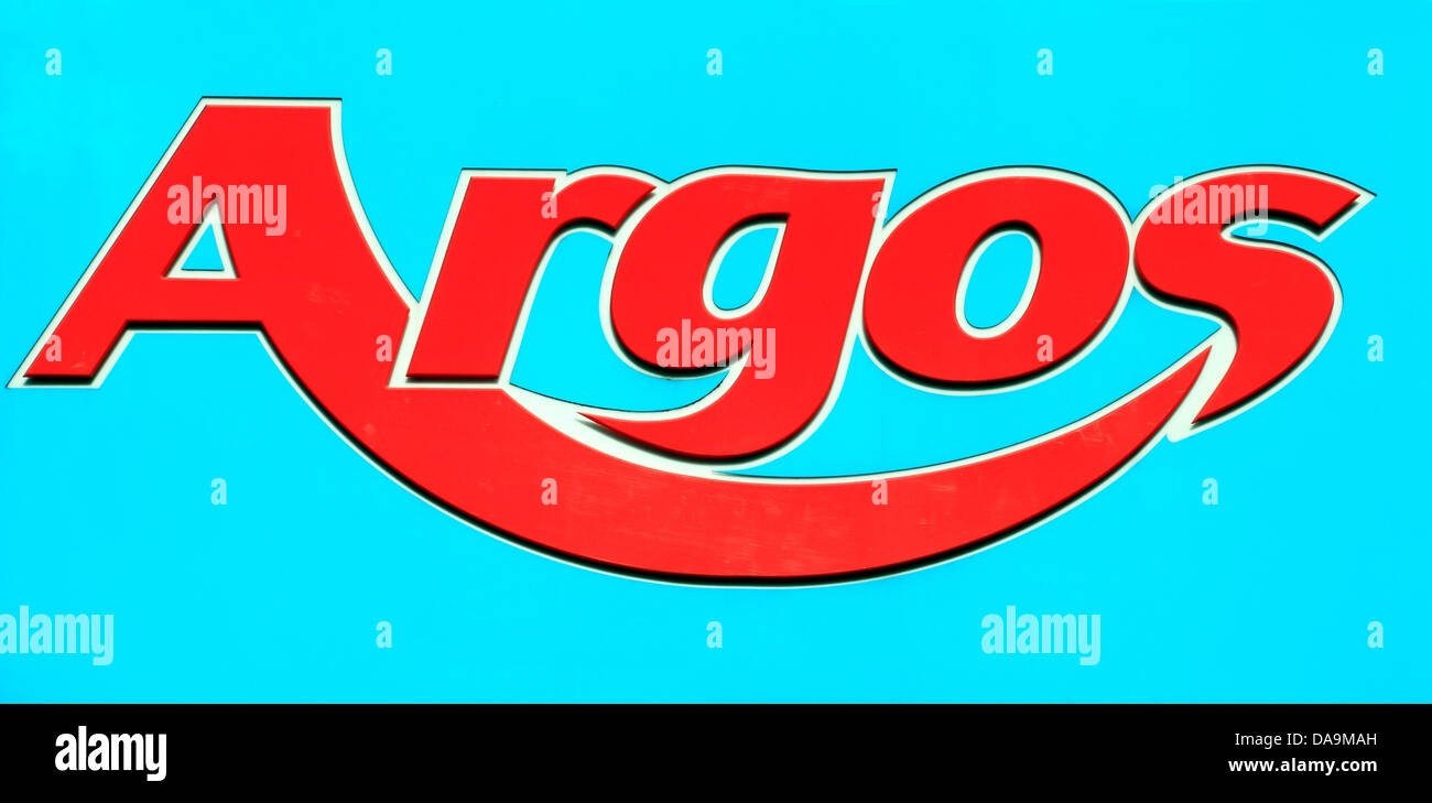 Argos logo, shop sign signs logos England UK Stock Photo