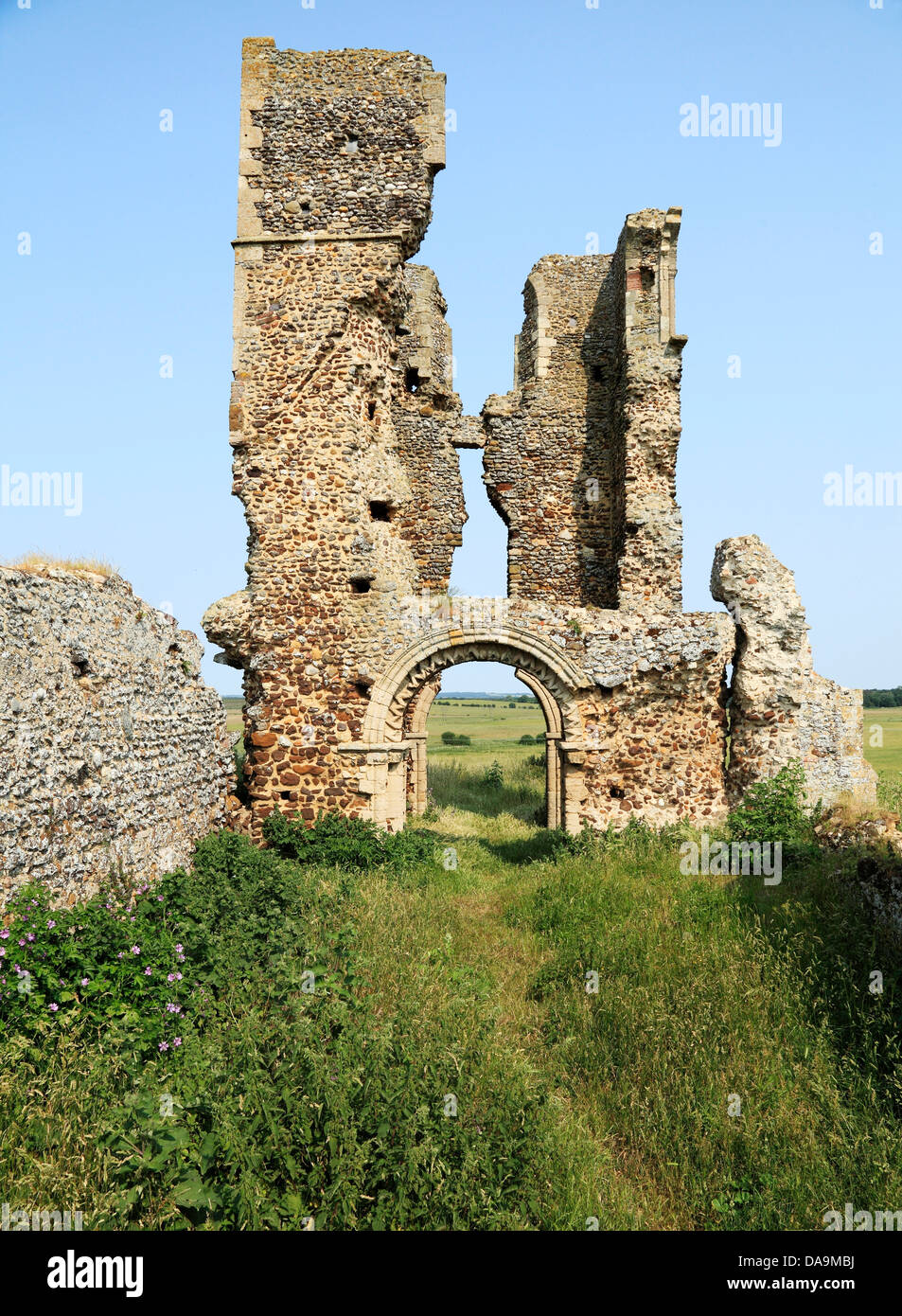 Bawsey, Norfolk, medieval church tower, ruins, lost village, English villages, England UK, Norman arch Stock Photo