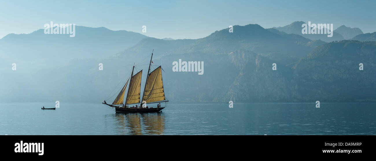 Italy, Europe, Lago di Garda, Verona, Malcesine, Sailing ship, lake Garda, landscape, water, autumn, mountains, lake, ships, boa Stock Photo