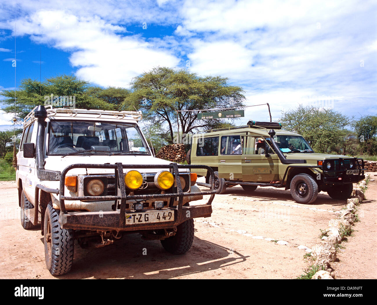 Safari Jeeps Tsavo West Kenya West Africa Stock Photo