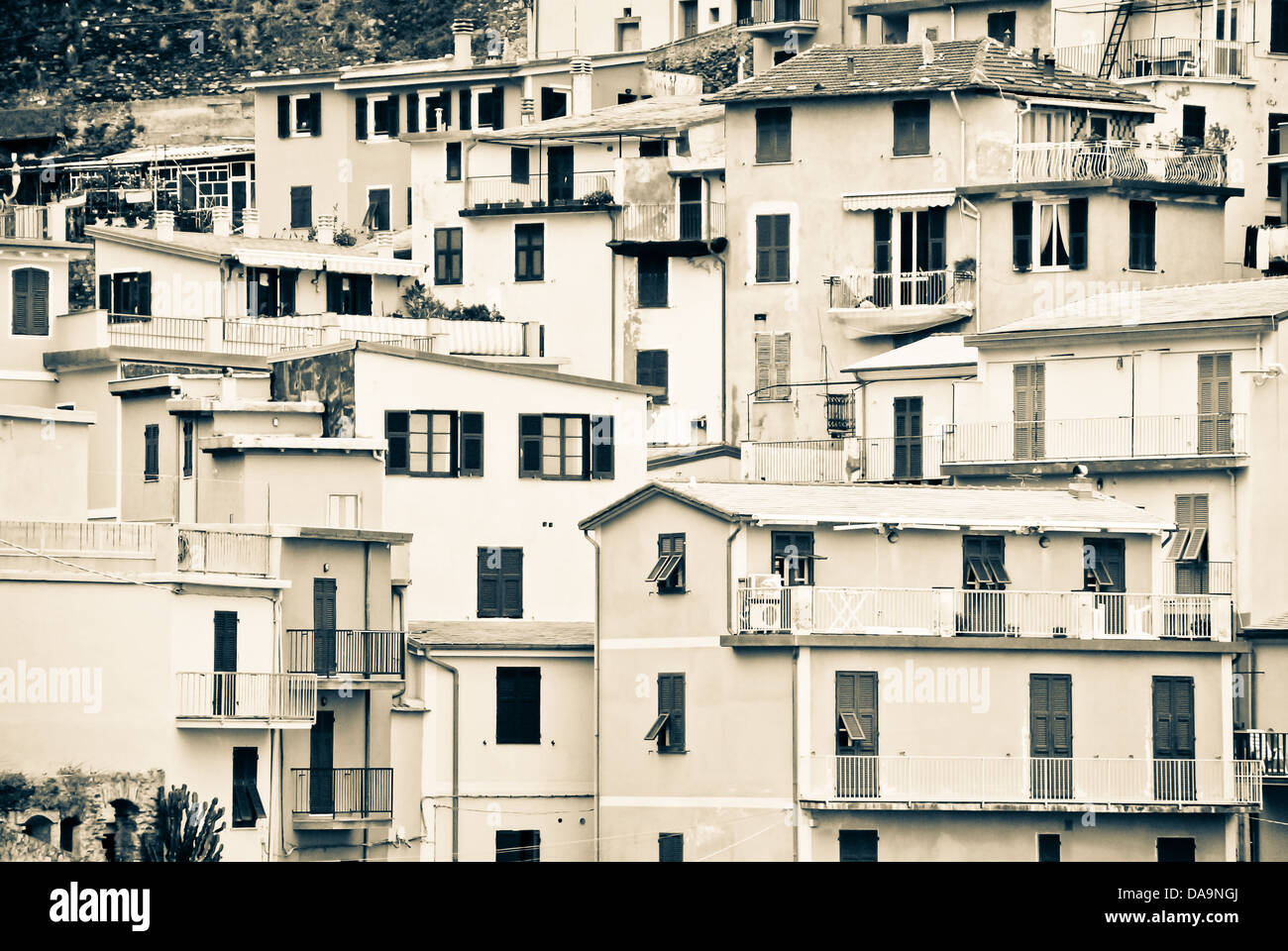 Facade of clifftop village of Manarola, Cinque Terre, UNESCO World Heritage Site, Liguria, Italy, Europe Stock Photo