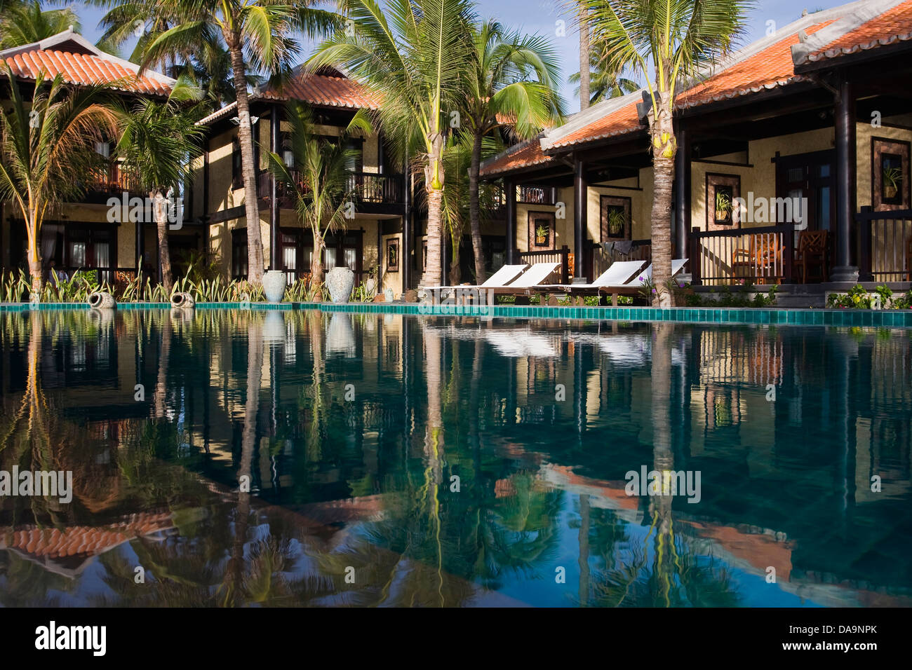 Asia, hotel, complex, hotel pool, hotels, lotus, village Mui, Mui Ne, Ne, Resort, South-East Asia, swimming pool, Vietnam, Vietn Stock Photo