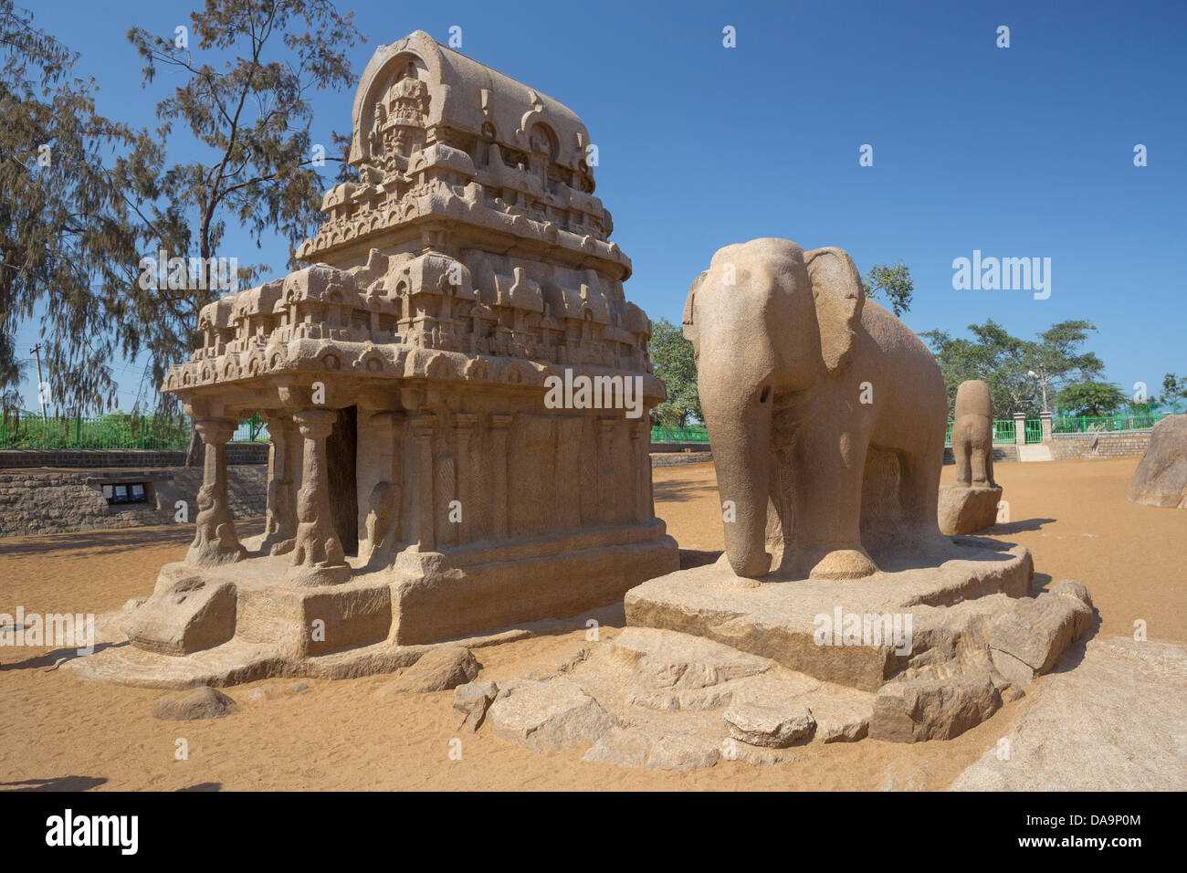 India, South India, Asia, Tamil Nadu, Mamallapuram, Mahabalipuram, Five Rathas, Chariot, Nakula, Sahadeva, World Heritage, Ratha Stock Photo