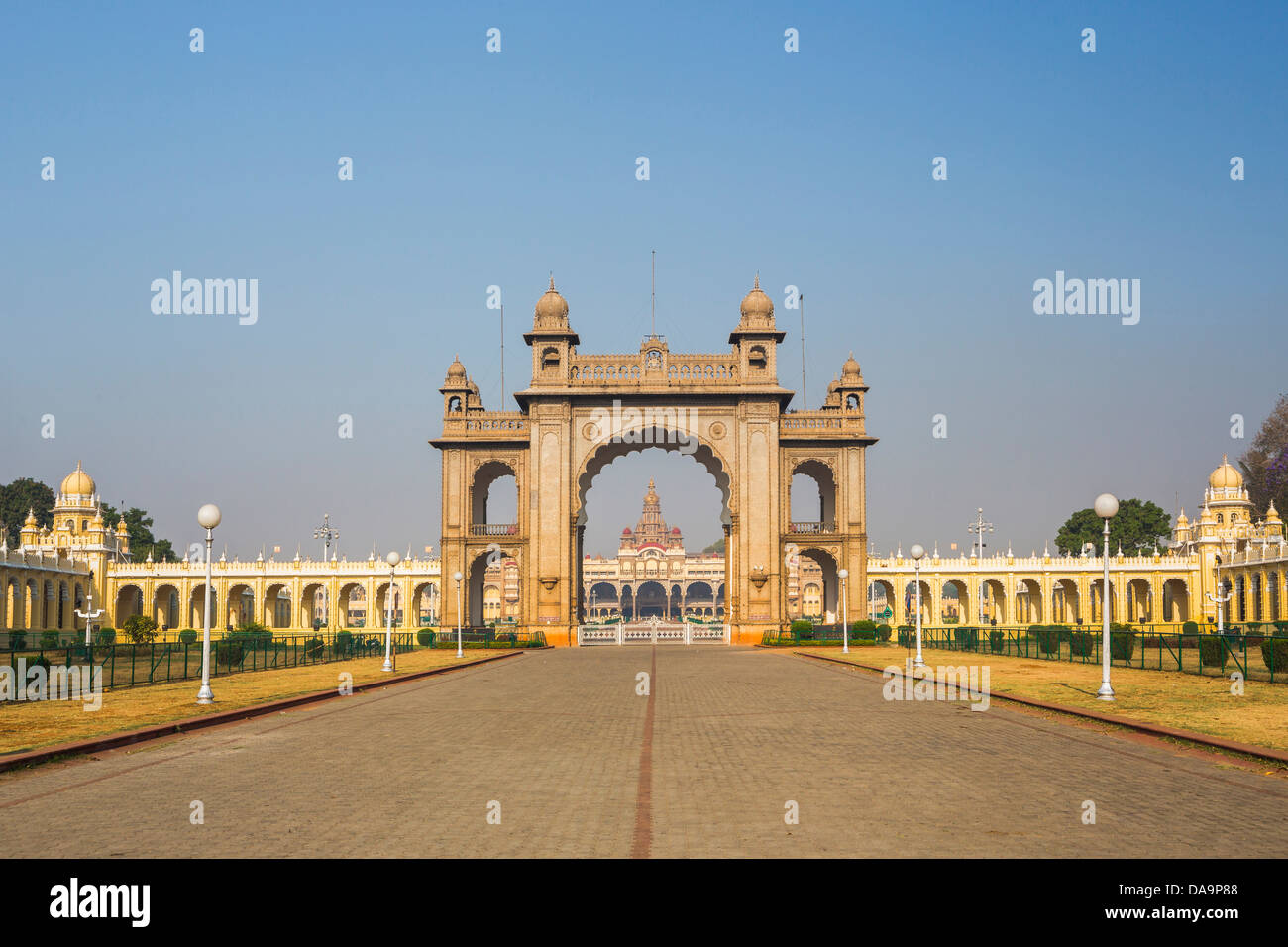 India, South India, Asia, Karnataka, Mysore, Palace, Main Entrance, arch, entrance, gate, main, palace Stock Photo