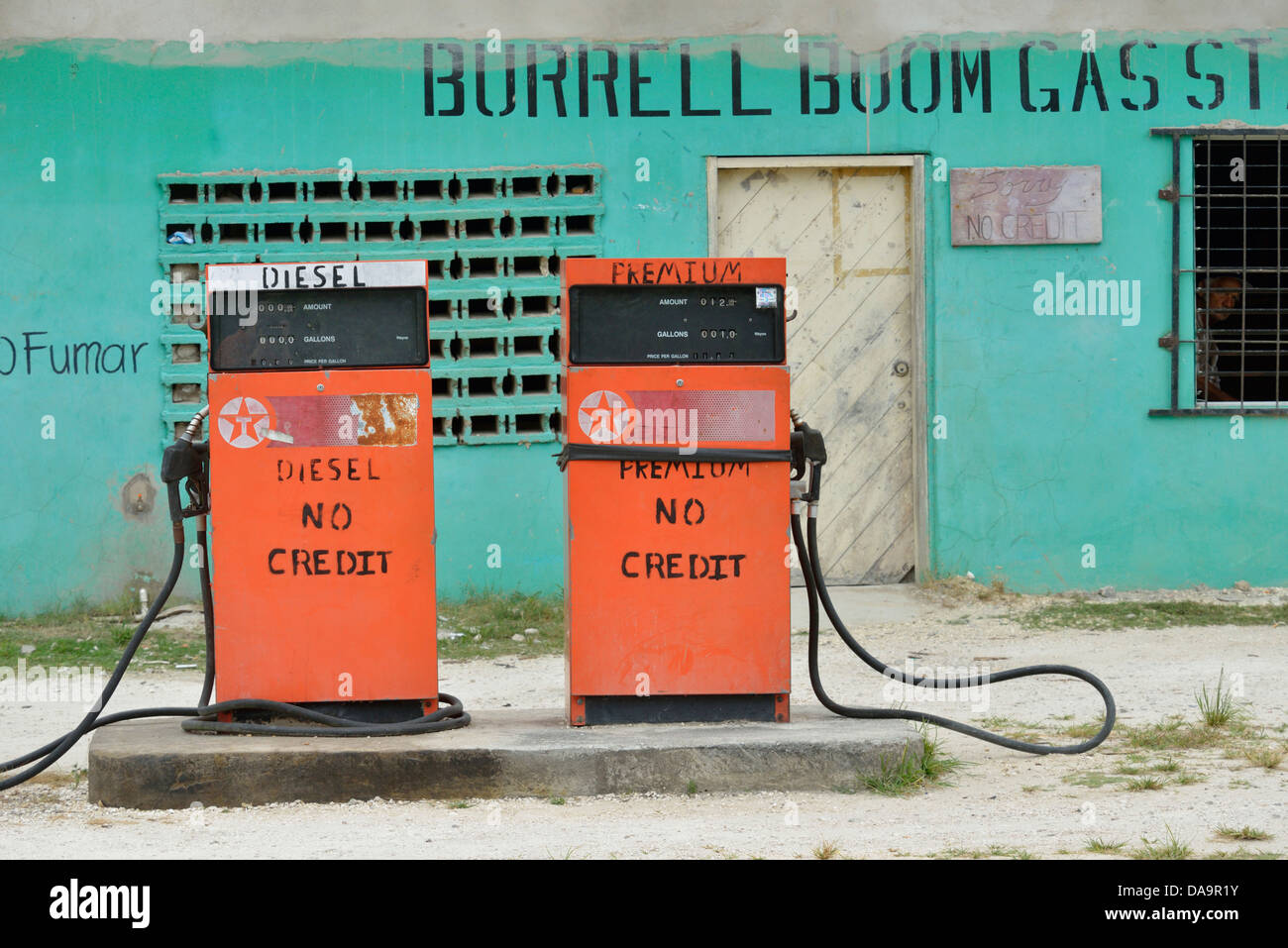 Belize City, Central America, Belize, Burrel Boom, village, gas station, rural Stock Photo