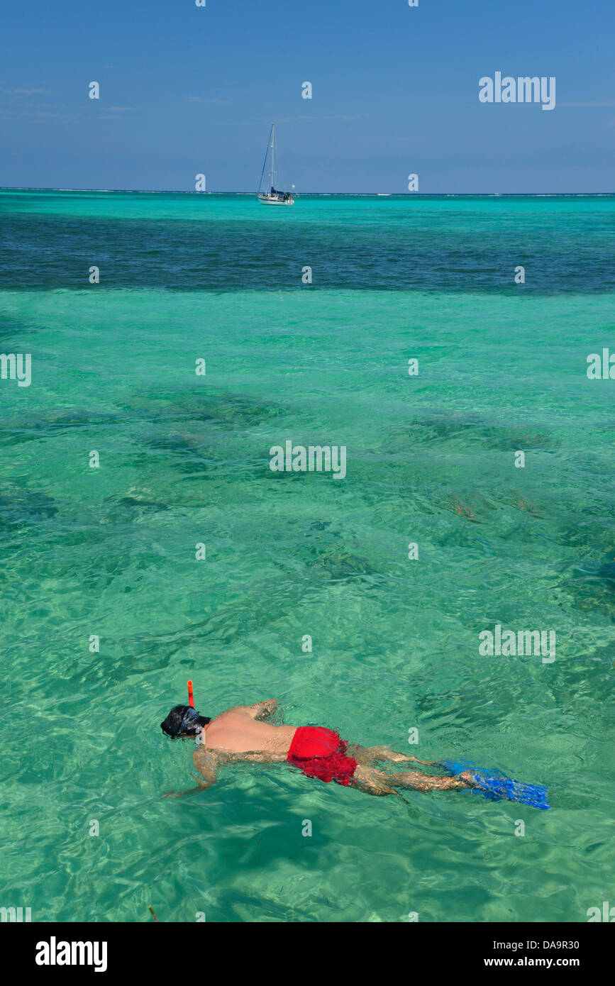 San Pedro Central America Belize Ambergris Caye Island Tropical Caribbean Man Snorkel Vertical Ship Water Stock Photo Alamy