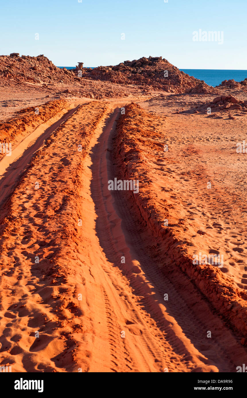 Offroad access dirt road to the cliffs of the western beach at Cape Leveque, Dampier Peninsula, Kimberley, Westerm Australia Stock Photo