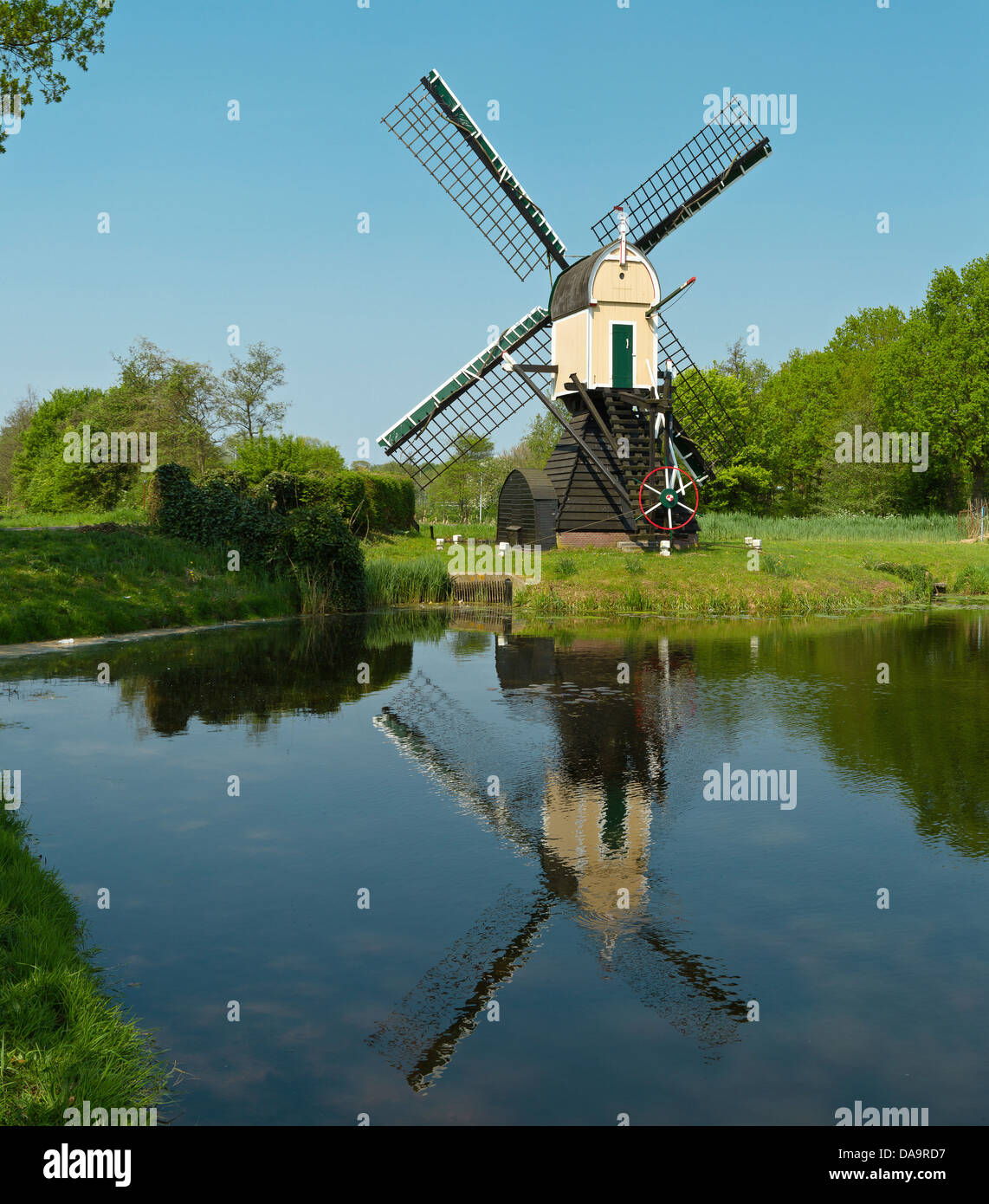 Netherlands, Holland, Europe, Leiden, Windmill, windmill, water, spring, reflection, Stock Photo