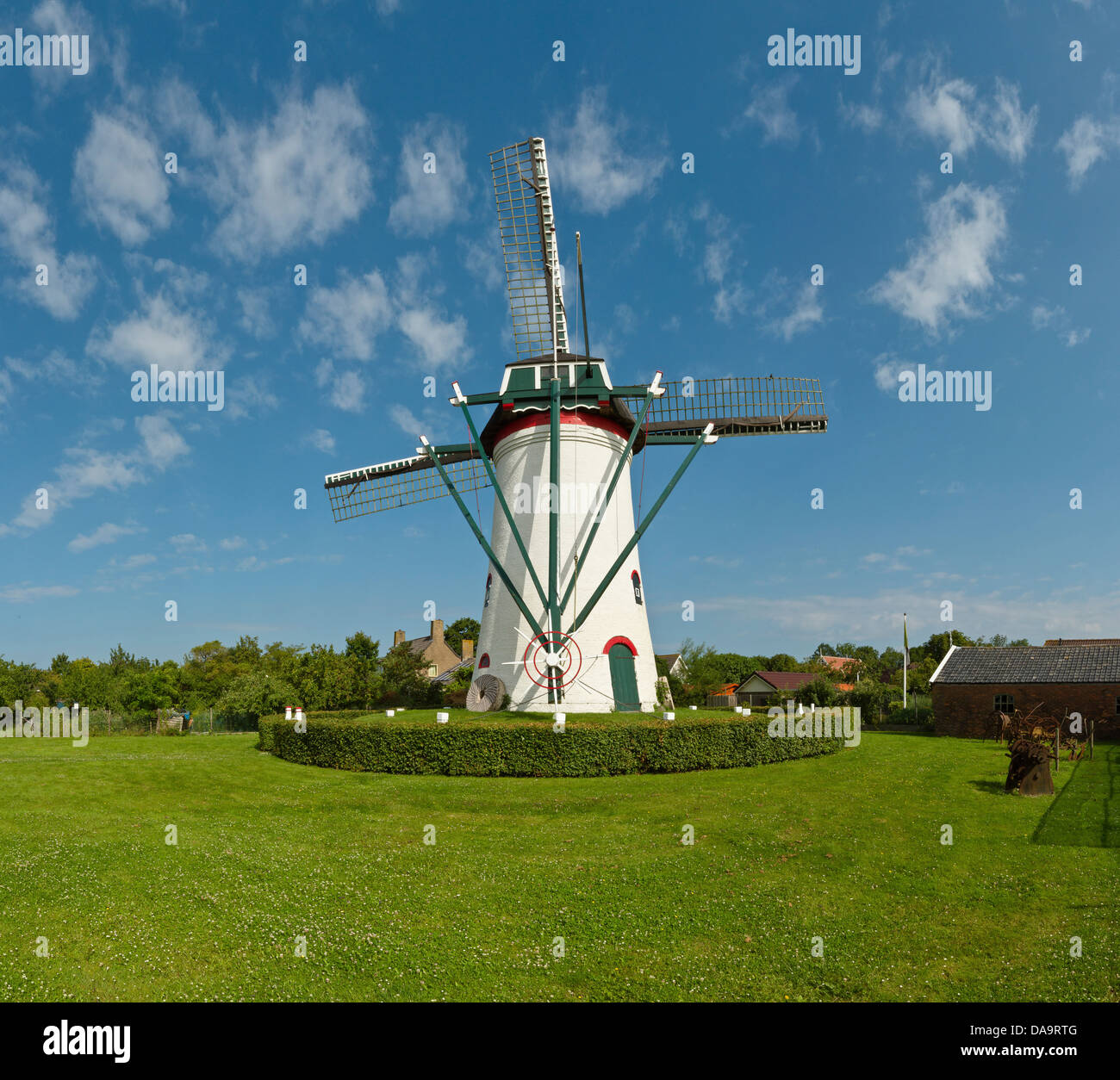 Netherlands, Holland, Europe, Nieuwerkerk, Windmill, field, meadow, summer, Stock Photo