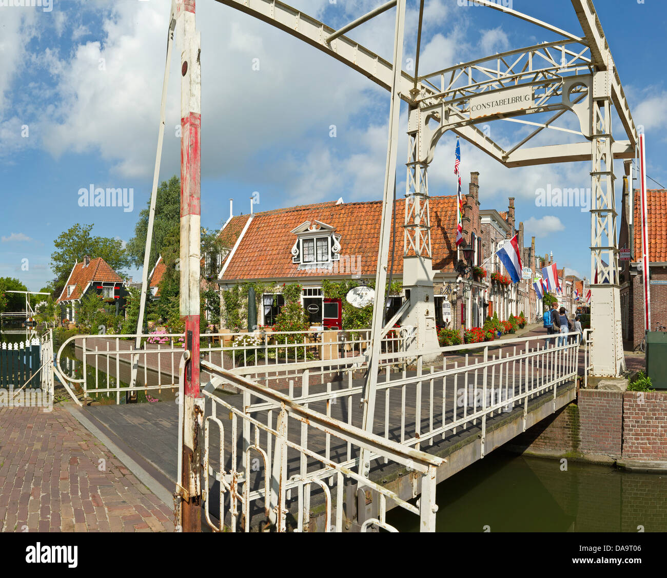 Netherlands, Holland, Europe, Edam, Metal, bridge, drawbridge, city, village, summer, Stock Photo