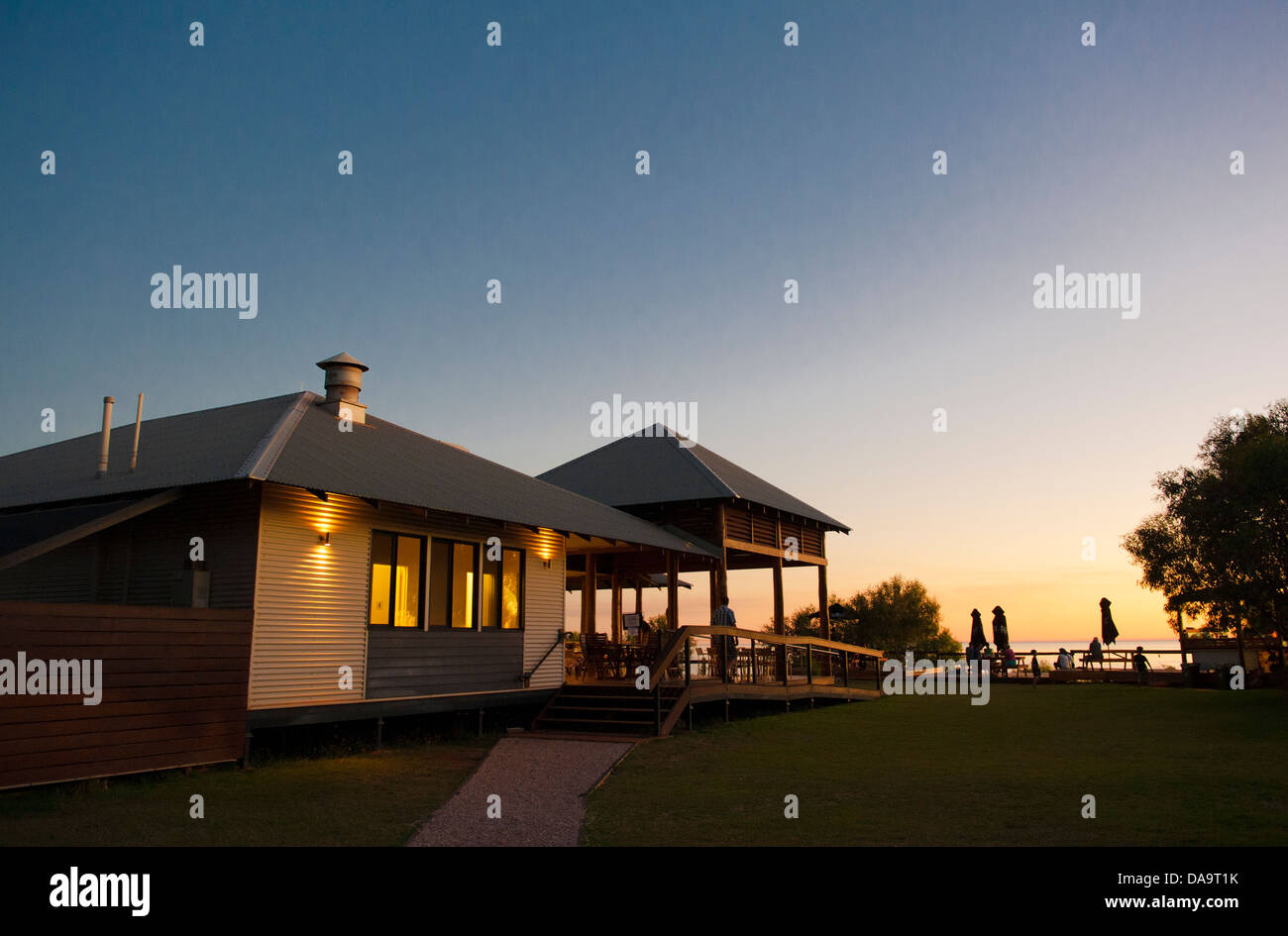 The main lodge of Kooljaman, indigenous wilderness camp at Cape Leveque, Dampier Peninsula, Kimberley, at sunset Stock Photo