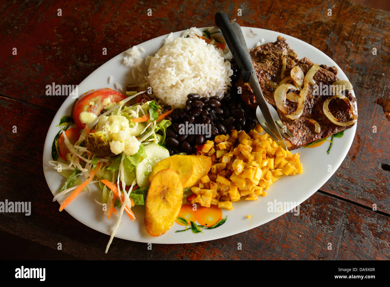 Central America, Costa Rica, Puntarenas, food, plate, typical, rice, beans, Puntarenas, Stock Photo