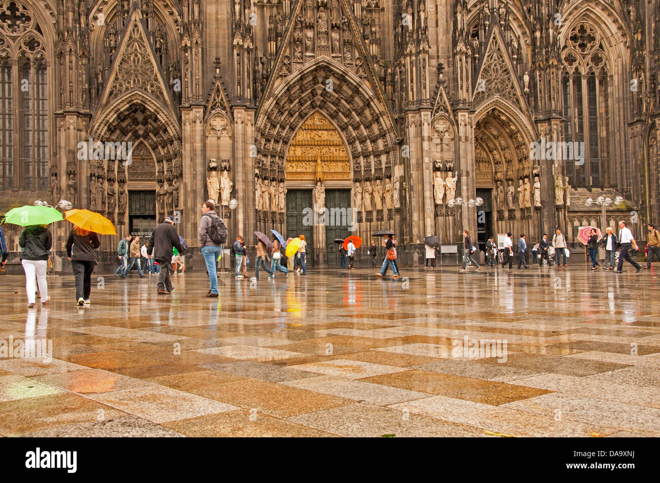 Germany, cathedral, dome, cathedral record, Europe, Cologne, inhabitant of Cologne, passer-by, rain, Rhineland, North Rhine-West Stock Photo