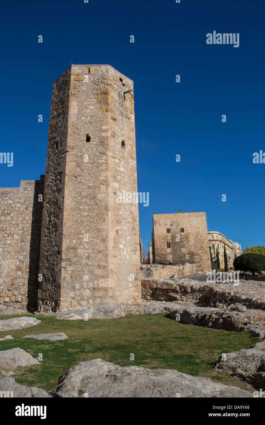 Spain, Europe, Catalonia, Pilatus Tower, city, history, museum, roman, ruins, skyline, tarraco, Tarragona, touristic, unesco, wa Stock Photo