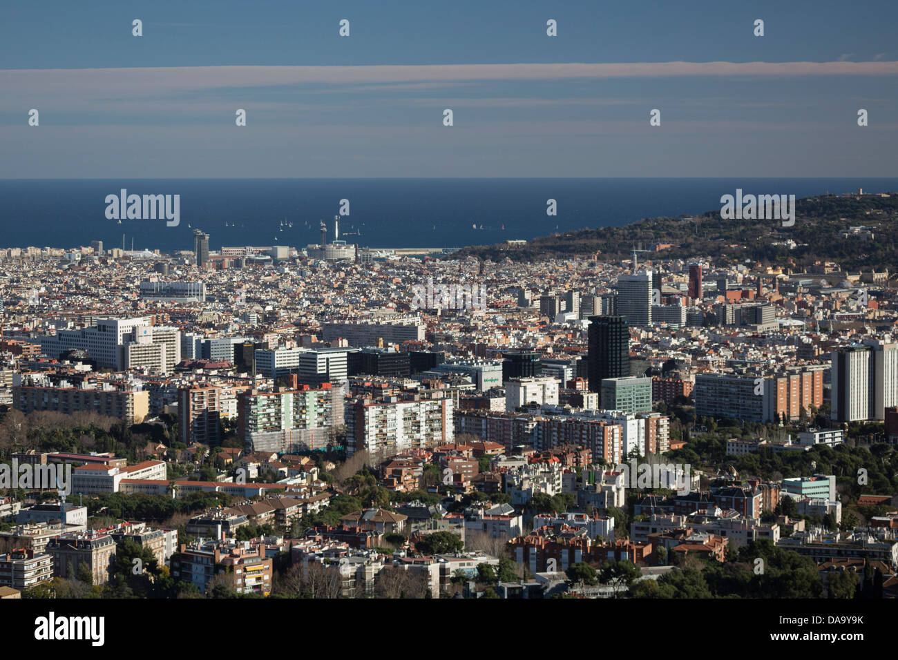 Spain, Europe, Catalonia, area, Barcelona, city, diagonal, downtown, Mediterranean, metropolis, montjuich, skyline Stock Photo