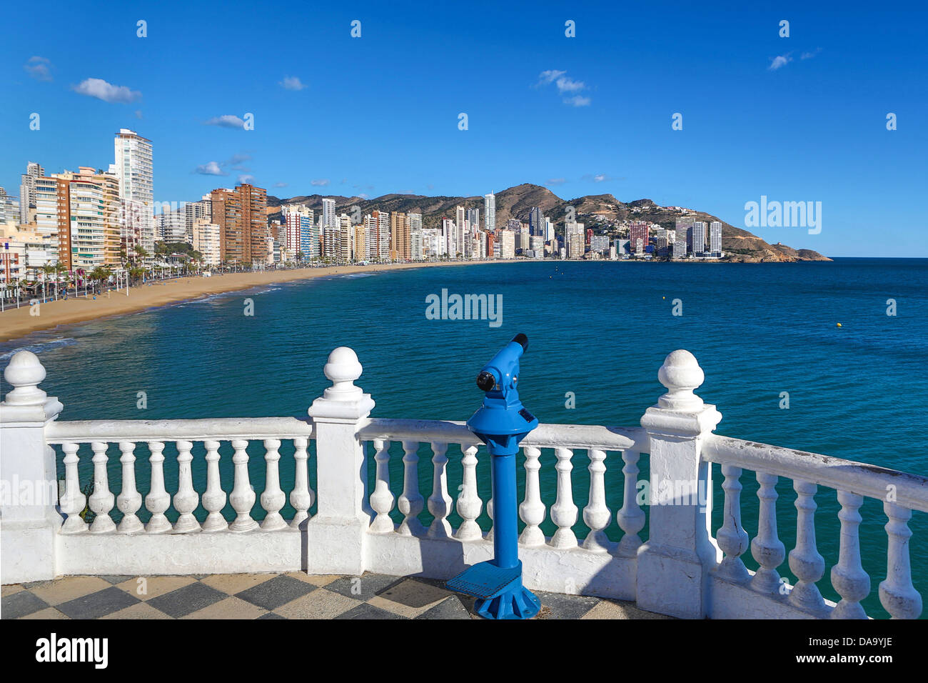 Spain, Europe, Benidorm, Costa Blanca, architecture, beach, city, coast, Costa, famous, Mediterranean, skyline, skyscrapers, tou Stock Photo