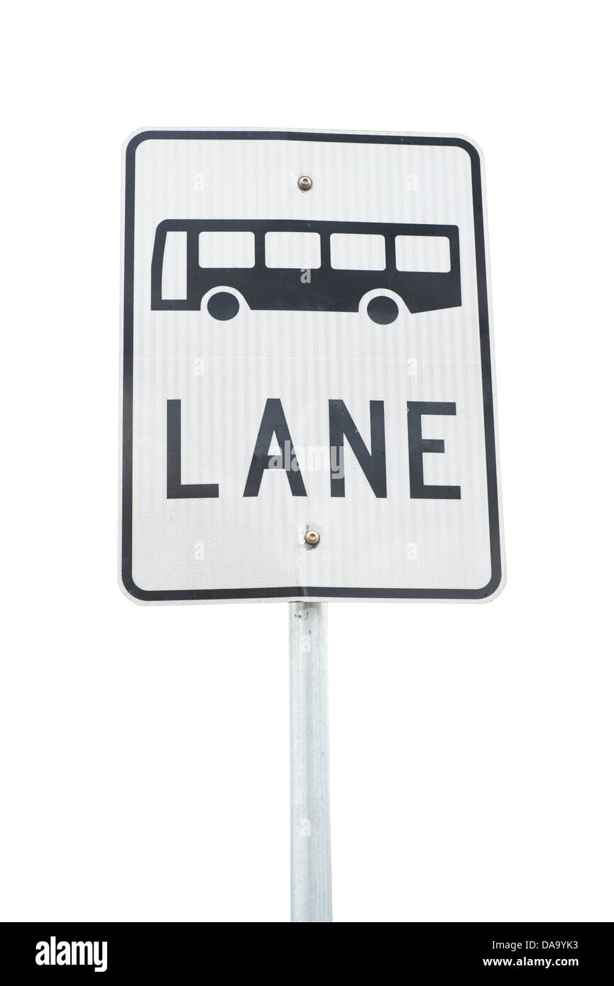 A bus lane signpost isolated on white background Stock Photo Alamy