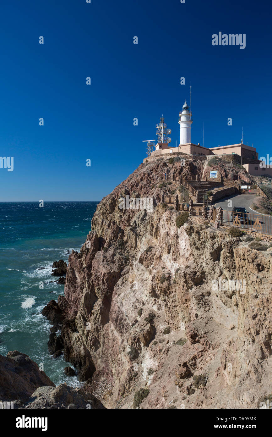 Almeria, Spain, Europe, Andalusia, blue, cape, coast, famous, gata, landscape, lighthouse, Mediterranean, touristic, travel, Gat Stock Photo