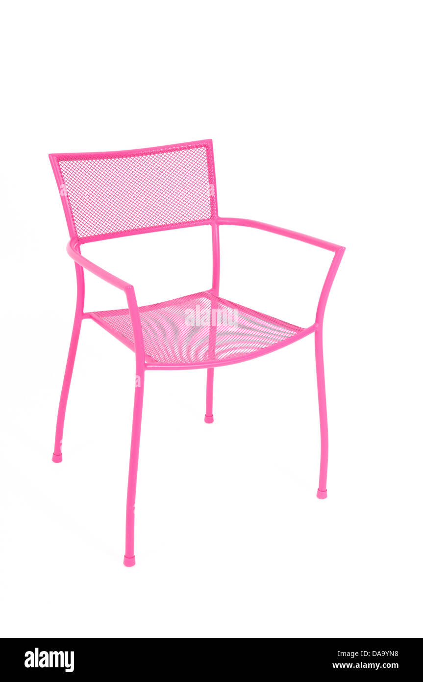 A Pink Metal Chair on a white background Stock Photo