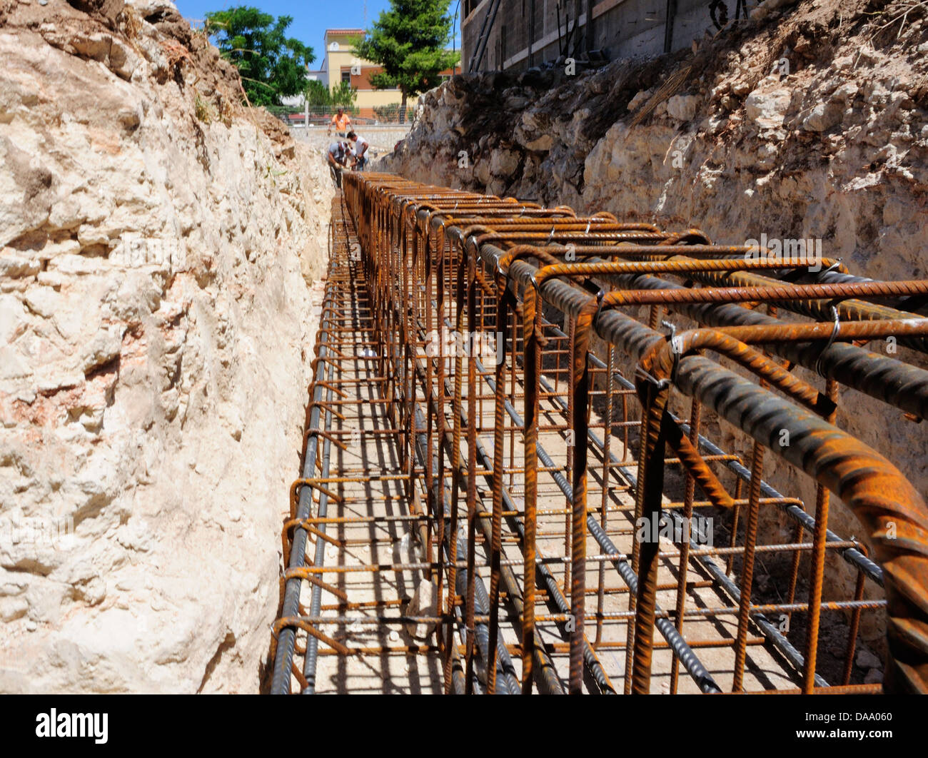 Armature foundation beam ready for the casting of the concrete Stock