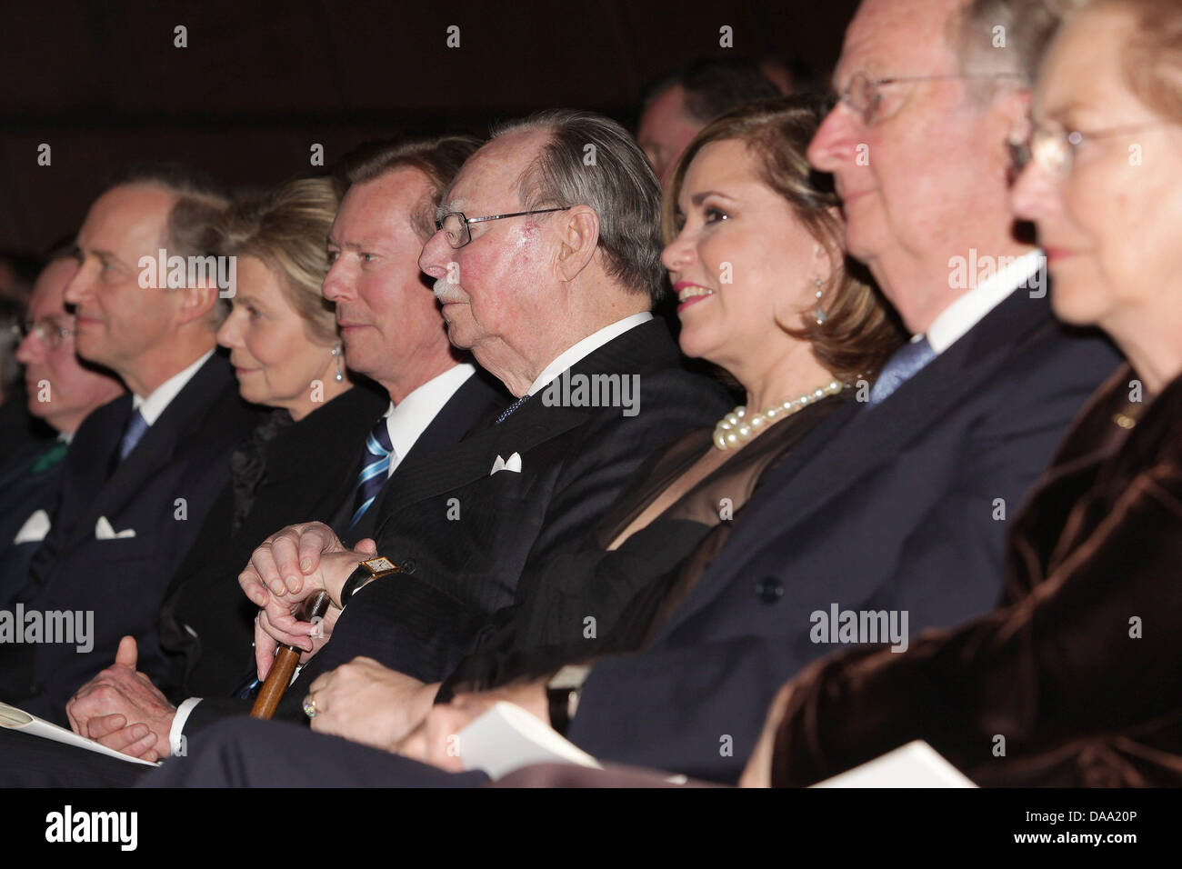(L-R) Arch Duke Carl Christian of Austria, his wife Princess Marie-Astrid, Grand Duke Henri, Grand Duke Jean, Grand Duchess Maria Teresa, King Albert II. and Queen Paola of Belgium attend the celebrations of Duke Jean's 90th birthday at the Philharmonic Hall in Luxembourg, Luxembourg, 05 January 2011. ATTENTION - Mandatory credit: SIP/Luc Deflorenne Stock Photo
