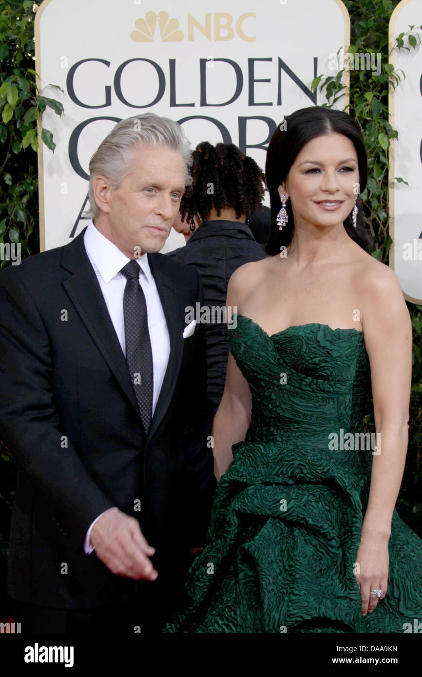 US actor Michael Douglas and his wife, actress Catherine Zeta-Jones arrive at the 68th Golden Globe Awards presented by the Hollywood Foreign Press Association at Hotel Beverly Hilton in Beverly Hills, Los Angeles, USA, 16 January 2011. Photo: Louis Garcia Stock Photo
