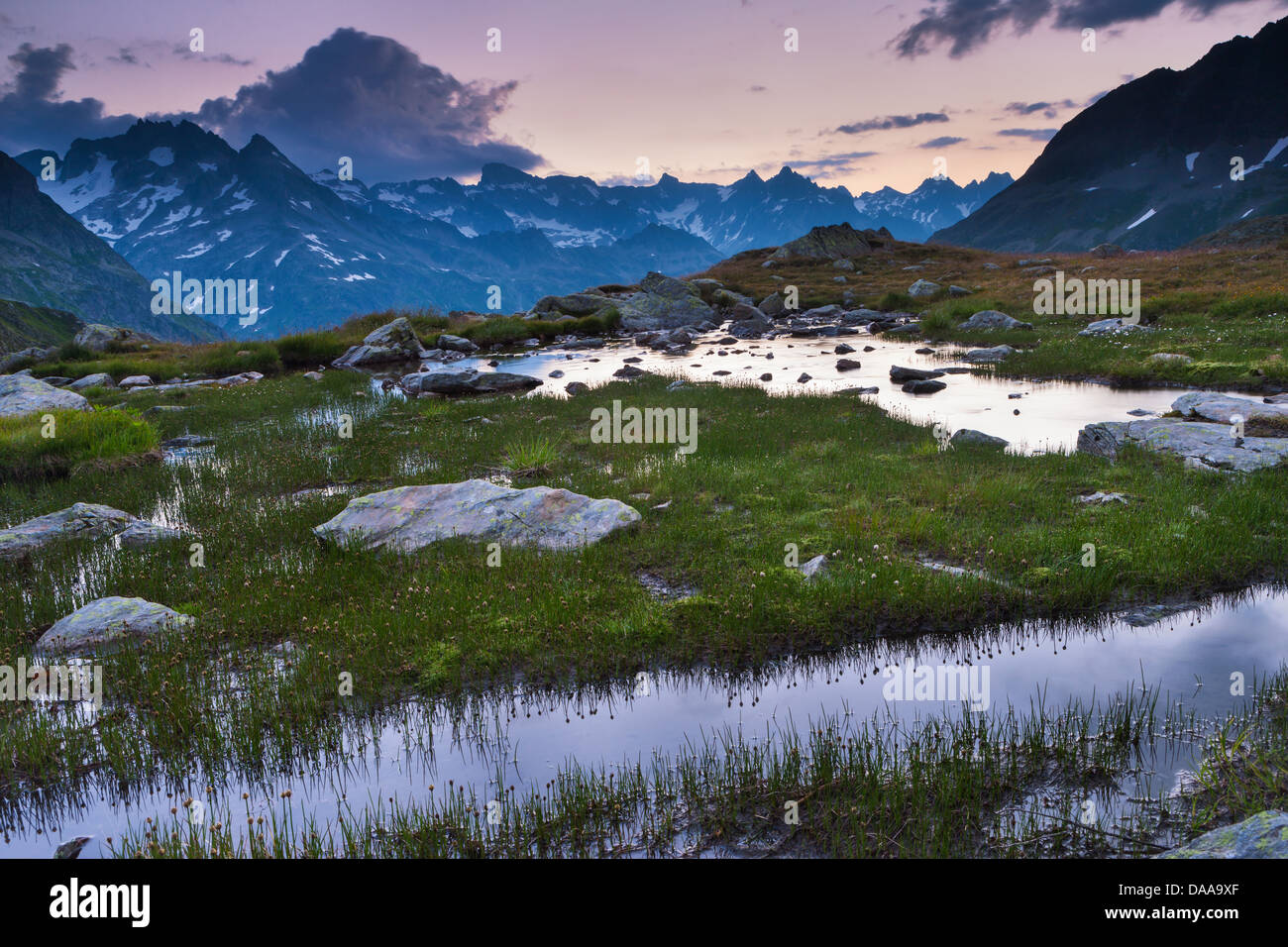 Susten Pass, Switzerland, Europe, canton, Bern, Bernese Oberland, pass, top of the pass, Meiental, Uri, morning mood, moor, rock Stock Photo