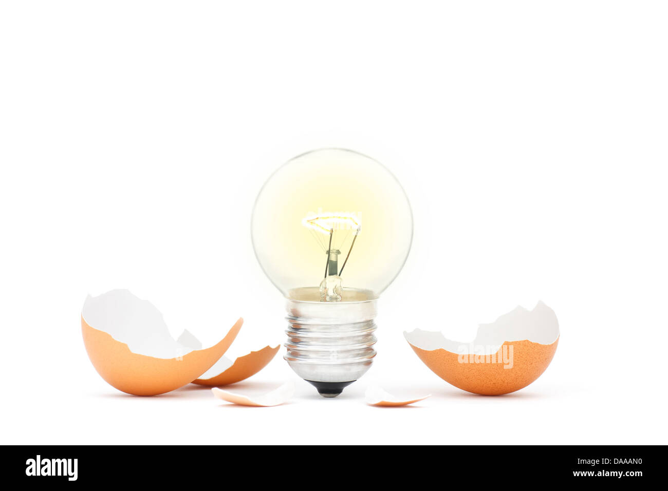 Innovation Bright Ideas Light Bulb Hatching From Egg Shell Stock Photo