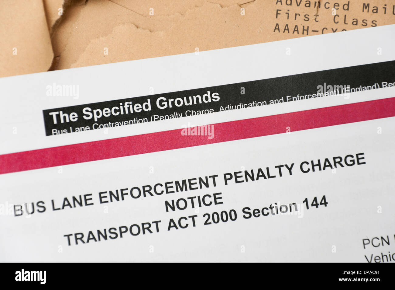 Penalty charge enforcement notce fine for driving in a bus lane Stock Photo Alamy