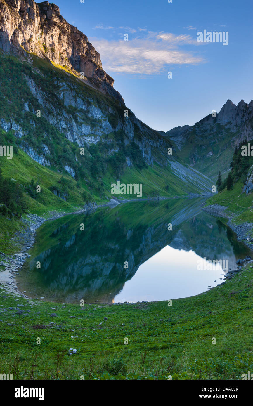 Fälensee, Switzerland, Europe, canton, Appenzell, Innerrhoden, Alpstein, lake, mountain lake, reflection, mountains Stock Photo