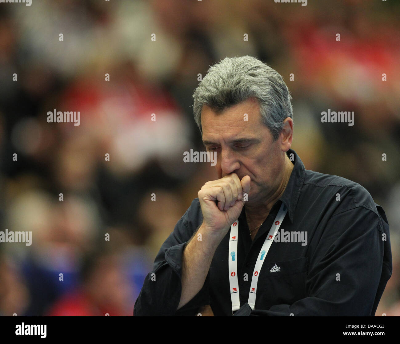 French headcoach Claude Onesta gestures  during the Men's Handball World Championship main round group 1 match Norway against France in Joenkoeping, Sweden, 24 January 2011. Photo: Jens Wolf Stock Photo