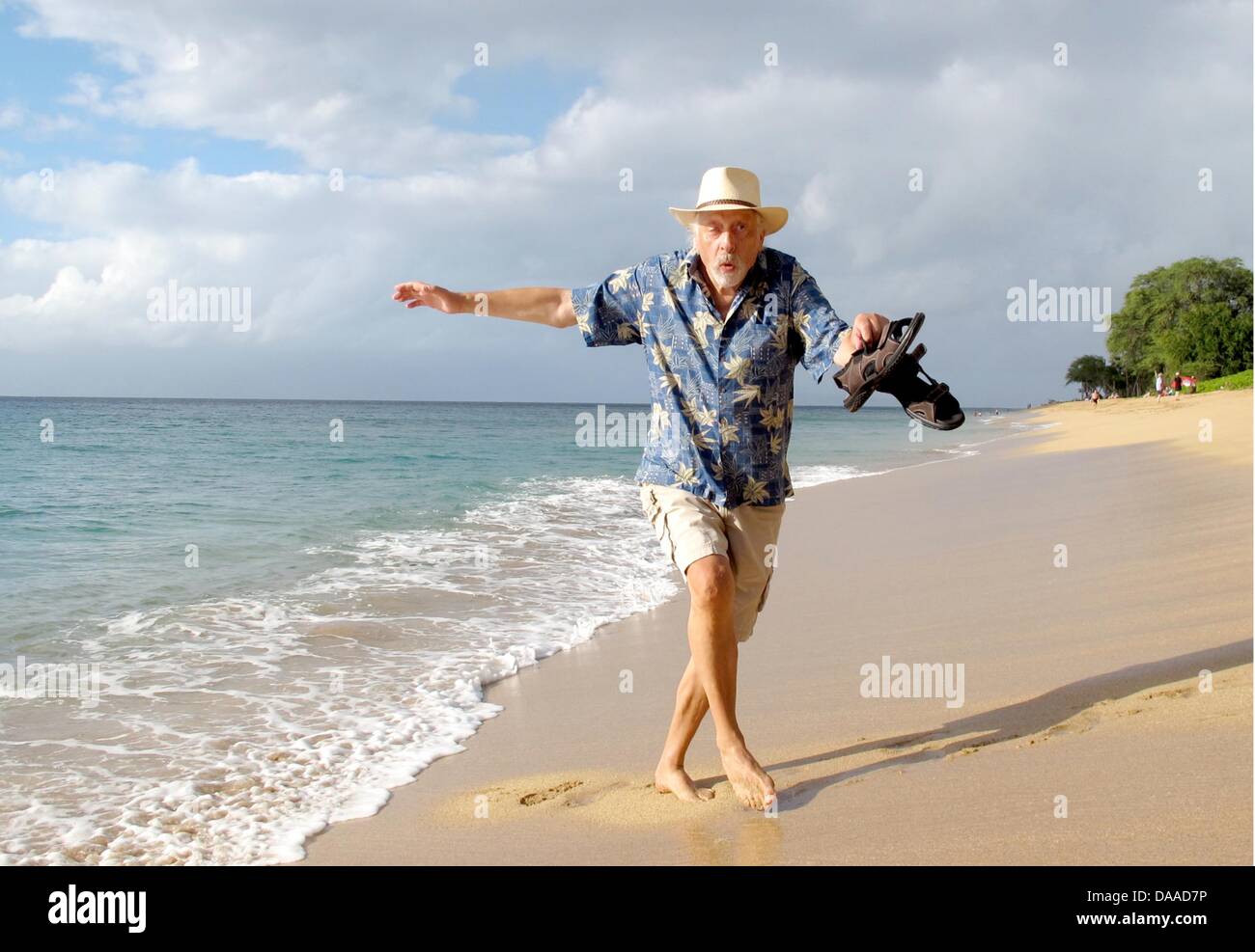 German comic Karl Dall grimaces at the beach on the Hawaiian island of Maui, USA, 22 January 2011. On 01 February 2011, Mr Dall turns 70. Photo: Jovan Nenadic Stock Photo