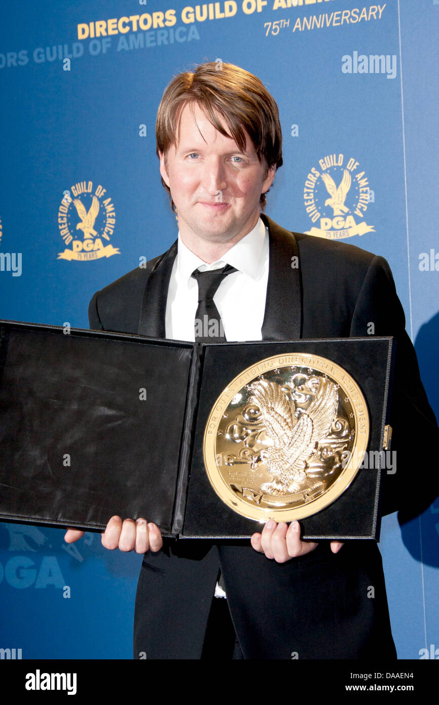Best Feature Film 2010 Winning Director Tom Hooper shows his award in ...