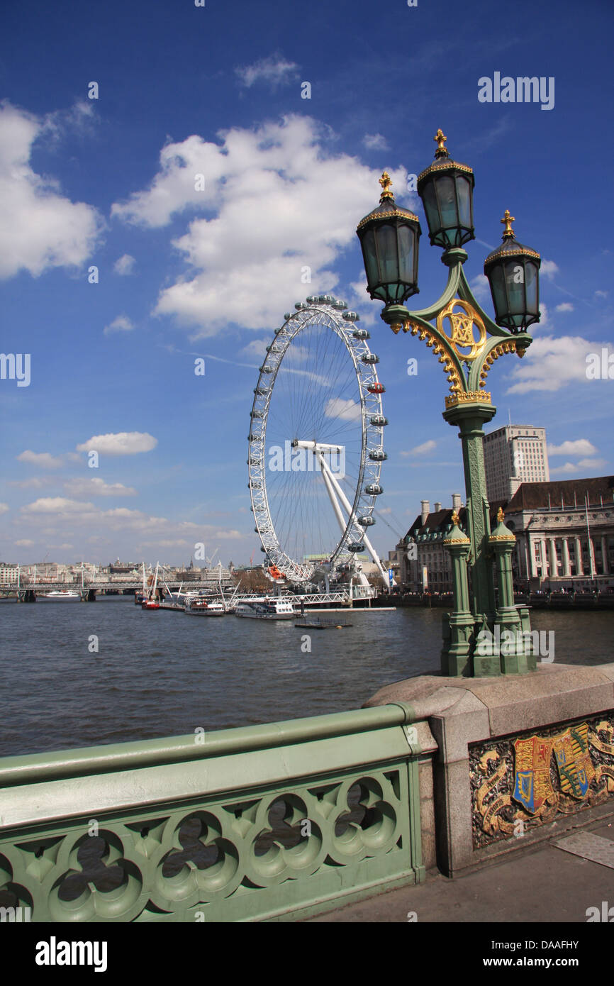 London, England, Great Britain, UK, United Kingdom, London Eye, big dipper, lanterns Stock Photo